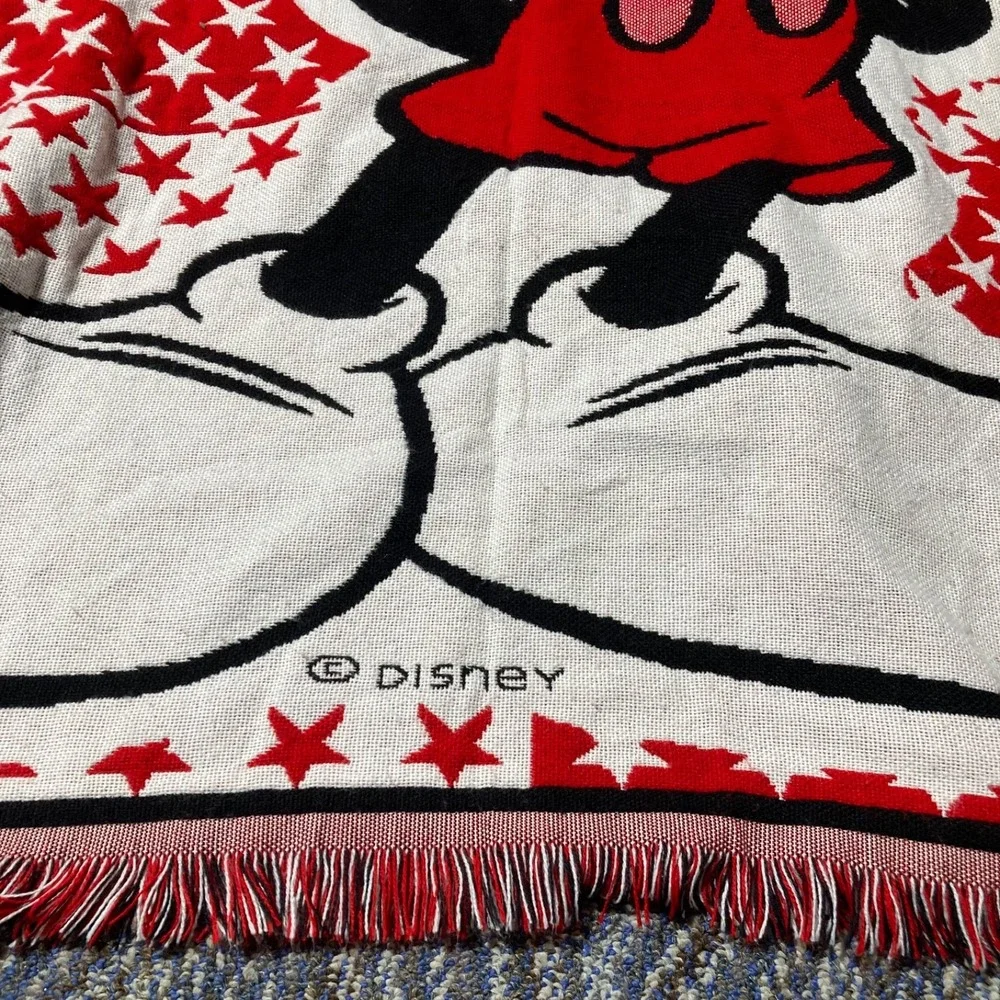 Vintage Disney Mickey Mouse Reversible Tapestry Fringe Blanket Throw‎ 50X55